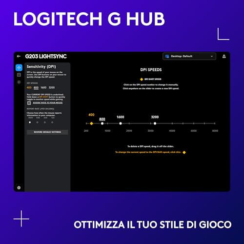 G203 LIGHTSYNC Mouse Gaming con Illuminazione RGB, Personalizzabile, 6 Pulsanti Programmabili, Sensore per Gaming, Tracciamento a 8000 DPI, Peso Ridotto - Blu - Mouse gaming - Immagine 4