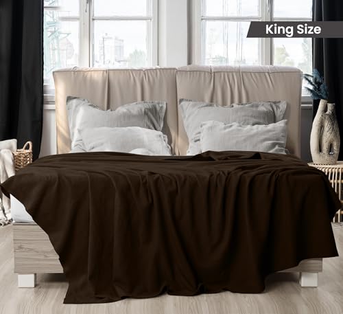 Utopia Bedding Brown 100% Cotton Blanket [King Size - 90x108 Inch] 350GSM Lightweight, Soft and Breathable Thermal Blanket for All Seasons