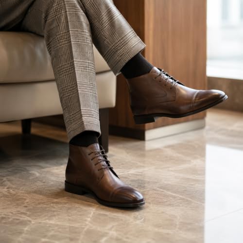 Image of Holy dove Mens Dress Boots Leather Oxford Chukka Boots | Hi-Poly insole,non-slip rubber outsole, business formal, ankle-high chukka Oxford style