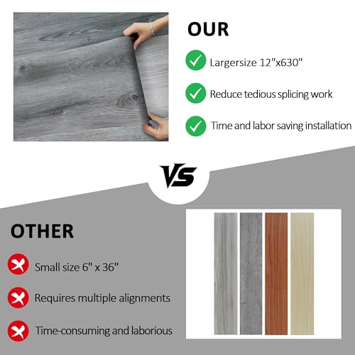 Lareko 52 Sq.Ft Peel and Stick Floor Tile – 630" Length 12" Width Roll - Dark Brown Self-Adhesive Vinyl Flooring Waterproof, Wide Wood Plank for Easy Installation, Bedroom, Kitchen by Lareko - Image 4
