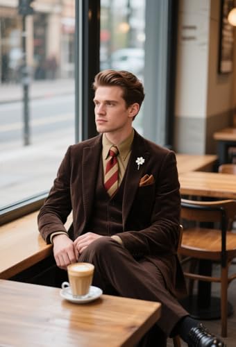 Wehilion Men Corduroy Suit 3 Piece Set Slim Fit Blazer Vest Pants Business Suits for Wedding Christmas Homecoming Party2