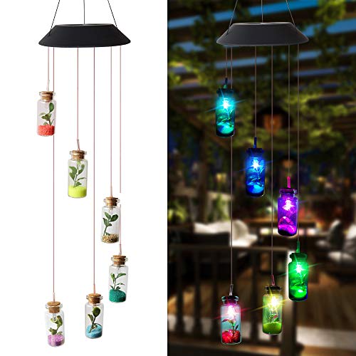 78Henstridge Solar Wind Chimes Outdoor Waterproof Garden Windchime Light Color Changing Led Hanging Lamp Light Wind Chime for Outdoor Indoor Yard Patio Decor (bottle)