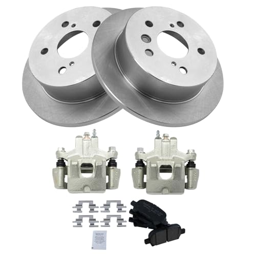 Image of TRQ Rear Brake Pad and Rotor Set Ceramic Solid Rotors Calipers