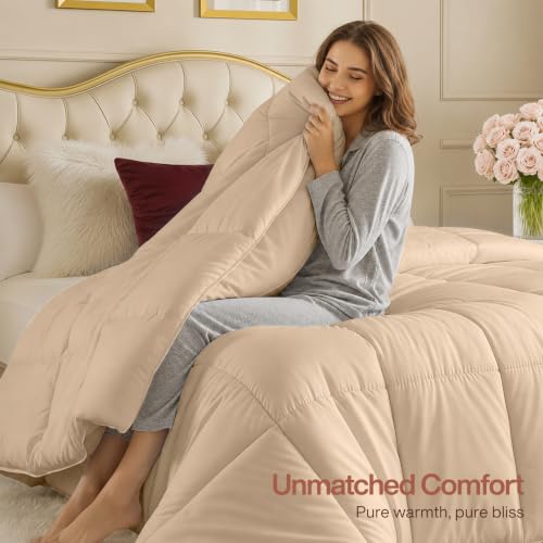 Image of Utopia Bedding Comforters Twin Size, All Season Duvet Insert, Down Alternative Box Stitched Bed Comforter with Corner Tabs, Machine Washable (Beige)