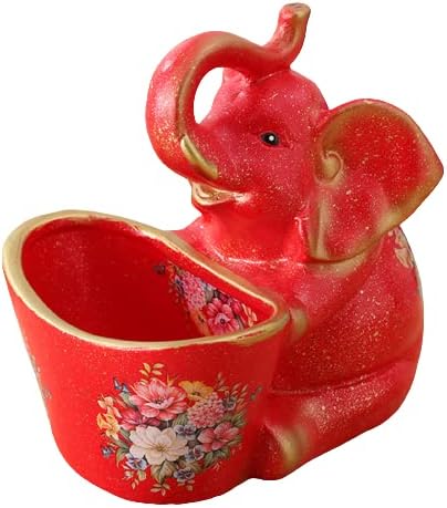 Estatua de elefante, decoración de elefante para estantería, mesa, sala de estar, figurita coleccionable, acentos de estatua, rojo