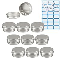ZEOABSY 10 Stück Leere 10 ml Rund Silber Aluminium Tins mit Schraub-Deckel Schraubdose Cremedose Alu-Tiegel Dosen Aludose Blechdosen für Kosmetik Kerze Salben 5X Spatel, 1x Etikette