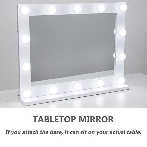 Waneway Vanity Mirror with Lights, Hollywood Lighted Makeup Mirror with 14 Dimmable LED Bulbs for Dressing Room & Bedroom, Tabletop or Wall-Mounted, Slim Wooden Frame Design, White - Thumbnail 3