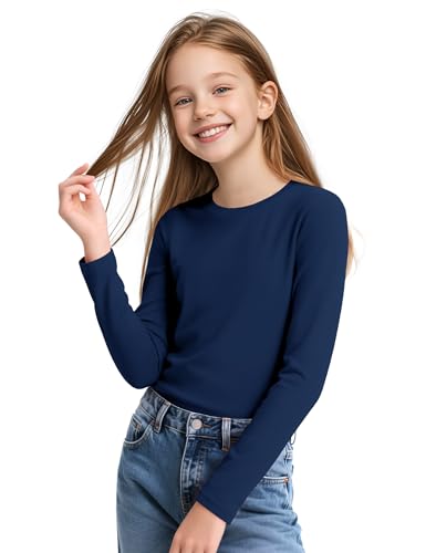 Image of KEREDA Girls Long Sleeve Shirts Soft Cotton T-Shirts Crewneck Basic Tees for Kids and Teen Girls Tops Clothes