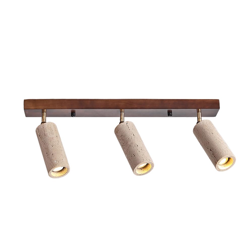 MESOVFCA 3-Light Adjustable Wabi Sabi Stone Ceiling Spotlight Fixture - Yellow Travertine Flush Mount Lamp for Kitchen, Bedroom, Office, and Hallway(Walnut Color)