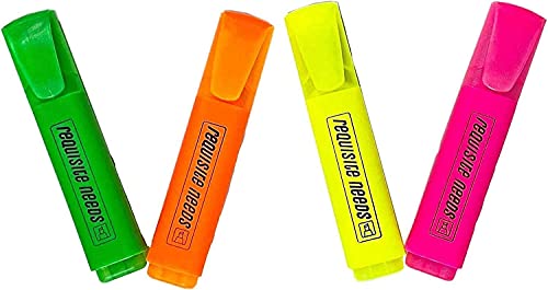 Lot de 4 surligneurs fluorescents de qualité supérieure - Couleurs vives - Indispensables Cover