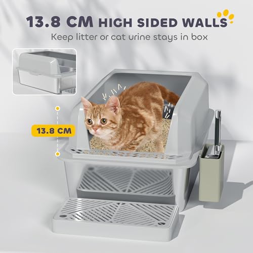 Arenero metálico PawHut XL para gatos, con lados altos, 24 x 16 x 11 pulg. miniatura 3