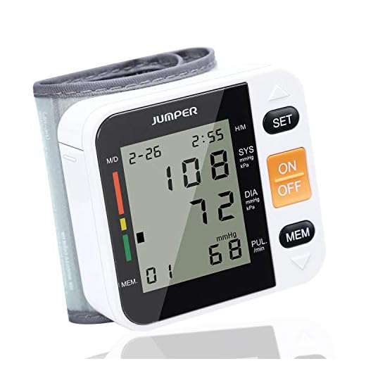 JUMPER Tensiometro Muñeca, Esfigmomanómetro Digital Automático con Pantalla LCD Grande, Usuarios Duales, Recordatorios de Memoria (Blanco)