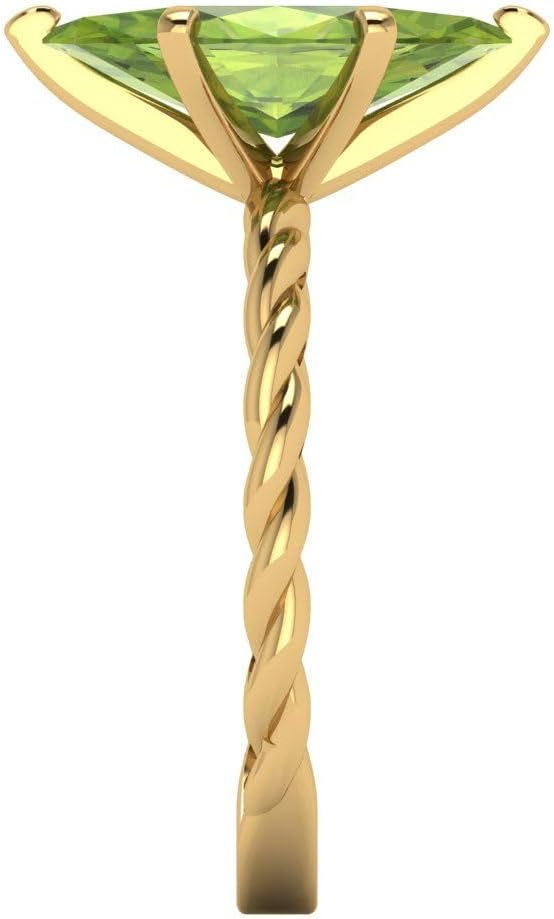 Clara Pucci 14K Solid Yellow Gold 2 ctw Peridot Solitaire Ring for Women | Anniversary, Birthday Gift | 12x6mm Marquise Cut - Image 3