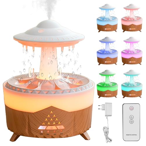 Humidificador y difusor de nubes de lluvia, 350 ml, humidificador con forma de OVNI con mando a distancia, difusor de aromaterapia, difusor de aromaterapia, ruido blanco, gotas de lluvia Humidificador y difusor de nubes de lluvia, 350 ml, humidificador con forma de OVNI con mando a distancia, difusor de aromaterapia, difusor de aromaterapia, ruido blanco, gotas de lluvia