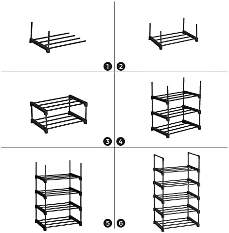SONGMICS 5-Tier Shoe Rack, Metal Shoe Storage Organiser, Stackable Storage Rack, Space-Saving, Freestanding Shelf, for Hallway, Bedroom, Living Room, Black LSA005B02