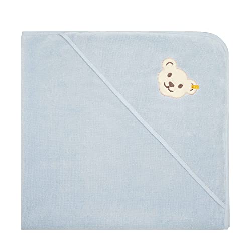 Steiff Badetuch mit Kapuze blau Celestial Blue, flauschig-weicher Frottee trocknet und verwöhnt zarte Haut, strapazierfähige Einfassungen, mit Kapuze für extra Wärme
