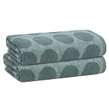 PREMIUS 2 Pack Circles Polka Dot Bath Towels, 100% Cotton Yarn Dyed, 27x54 Inches, Luxuriously Soft, Highly Absorbent, Durable & Quick-Drying Towels for Travel, Spa, & Home Use (Teal-Green)