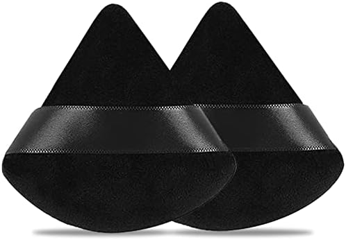 2 Pieces Powder Puff Face Cosmetic 2.76 Inch Soft Triangle Powder Puffs Washable Reusable Velour Cotton Puff Setting Makeup Sponge for Under Eyes and Face Corners Body Loose Powder Makeup Tool (Black)
