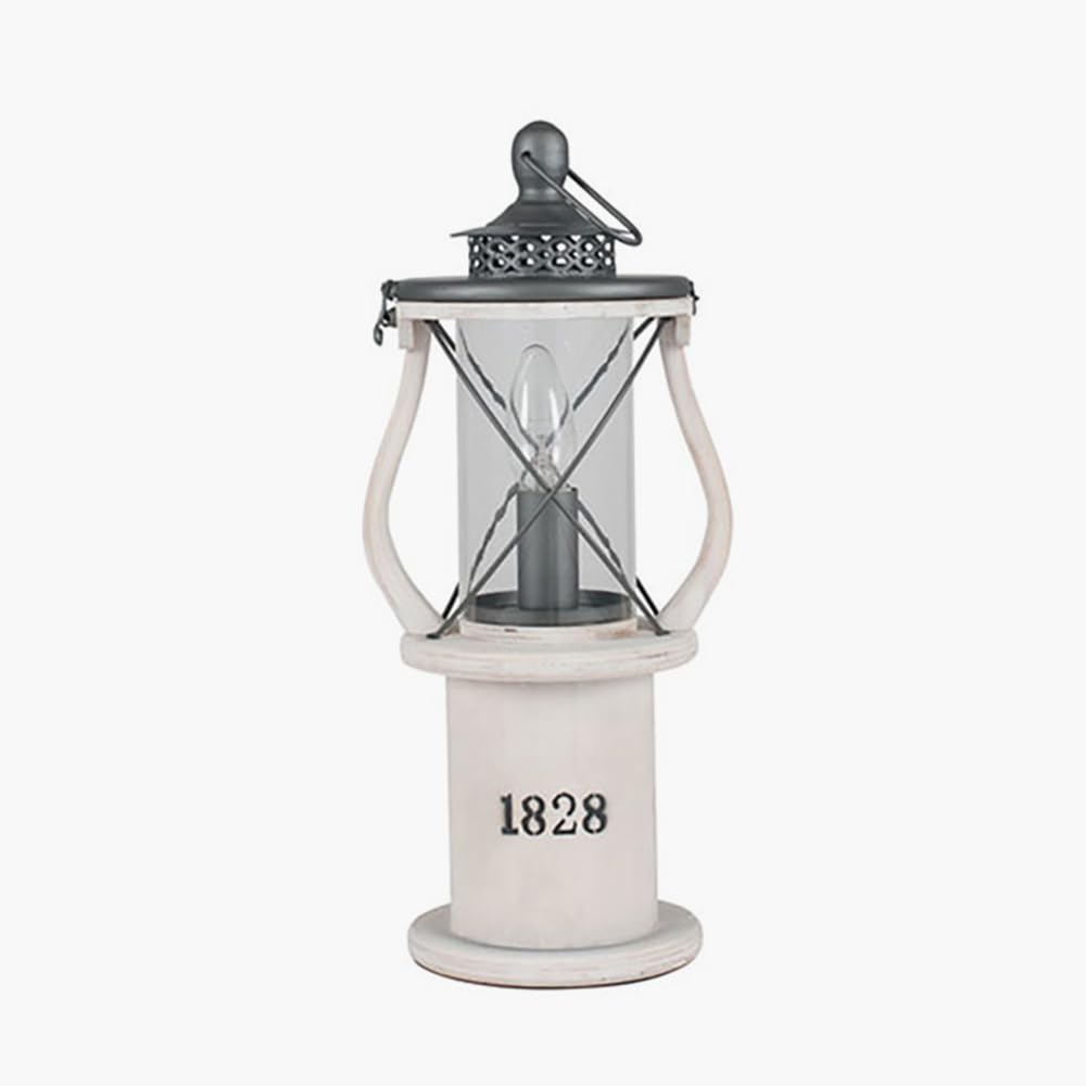 Pacific Lifestyle White Washed Antique Lantern | Miners Oil Lamp Victorian Lamp Shabby Chic Nautical Wooden Washed Rustic Table Lamps For Living Room (White)