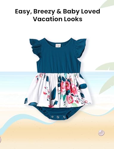 Image of PATPAT Family Matching Outfits Mommy and Me Outfits Floral Dress & Tee Sets | Couples Matching Outfits, Women Girl Flutter Sleeve Dress, Men Boy Cotton Blend T-shirts, Beach Vacation, Family Photoshoot