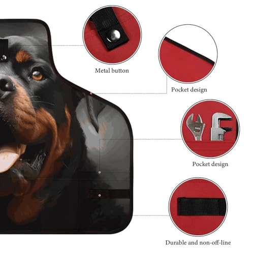 Delantal para trabajo con diseño Rottweiler negro y 8 bolsillos miniatura 3