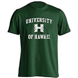 Sport Your Gear University of Hawaii Rainbow Warriors Officially Licensed Distressed Retro Logo T-Shirt Game Day Tee Spirit Wear Fan Gear Apparel Green 2XL