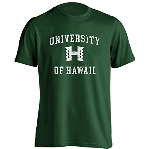 Sport Your Gear University of Hawaii Rainbow Warriors Officially Licensed Distressed Retro Logo T-Shirt Game Day Tee Spirit Wear Fan Gear Apparel Green Large