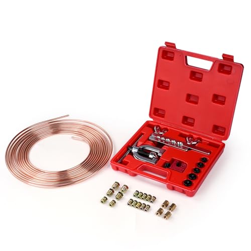 BOROCO Kit D'Outils pour éLargir Les Conduites De Frein, 7.6M Ø 4.75 mm Kit de Torchage de Tuyau(16 Raccords + 4 Connecteurs) pour Les SystèMes De Freinage Hydrauliques de Voiture