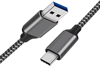 كابل نوع سي من اتش ام، شحن سريع 65 وات، مصمم بقماش مضفر بطول 1 متر، لون أسود