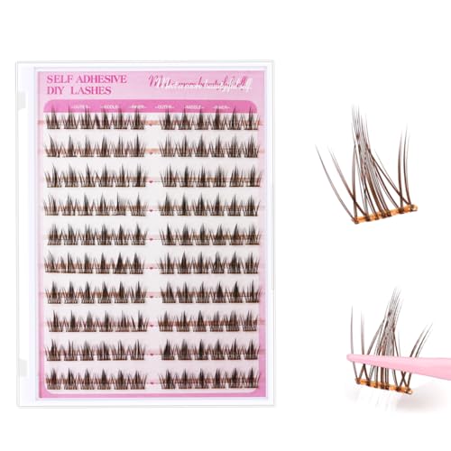Image of MAYCREATE 120Pcs Self-Adhesive Pre-Glued False Eyelashes Kit, 12mm Lash Cluster Fluffy Lashes for Natural or Party Look, DIY Eyelash Extension Kit