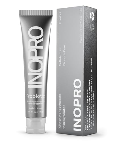 InoPro Whitening Hydroxyapatite Toothpaste with Probiotic for Sensitive Teeth Fluoride Free Enamel Repair Remineralizing Toothpaste SLS Free Baking Soda Coconut Oil 5oz