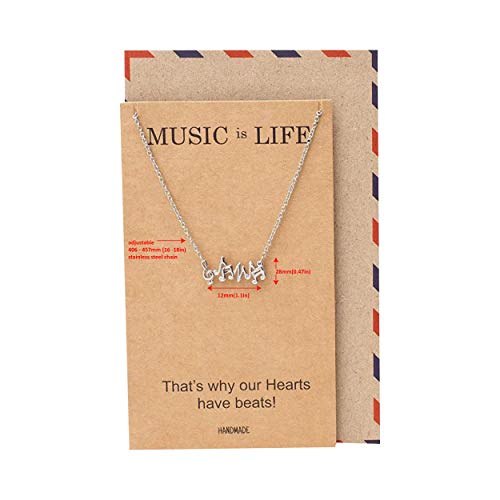 Quan Jewelry Music Note Necklace, Gifts for Music Lovers, Birthday Gifts for Women, Girls with Greeting Card, 16-inch to 18-inch
