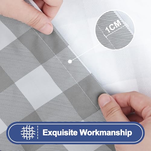 Smiry Picnic Table Cover with Bench Covers, Waterproof Elastic Fitted Tablecloths for 8 Foot Rectangle Tables, Washable Buffalo Plaid Tablecloth for Camping, Outdoor (Grey & White, 30"x96")