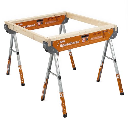 Bora Portamate Speedhorse XT Sawhorse Pair- Two pack, 30-36 inch height adjustable Legs, Metal Top for 2x4, Heavy Duty Pro Bench Saw Horse for Contractors, Carpenters - PM-4550T,Orange - Image 13