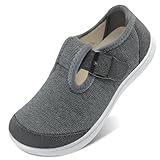 BARERUN Diabetic House Slippers for Woman Elderly Slip On Travel Shoes Non Slip Rubber Sole Bedroom Walking Shoes for Standing All Day Women Grey 5 Wide