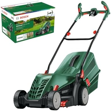 Bosch kabelgebundener Rasenmäher UniversalRotak 34-405 | 1300-W-Motor, Schnittbreite: 34 cm, 40-Liter-Grasfangkorb, geeignet für ebenes Rasenmähen und Schneiden kleinster Kanten