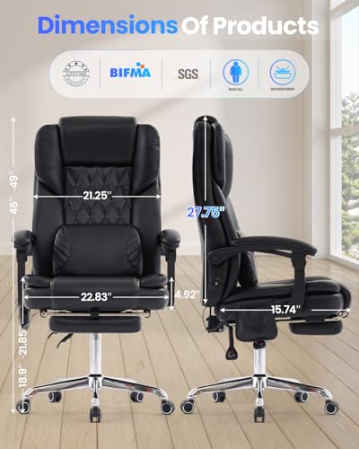 Image of Big and Tall Office Chair with 3D Kneading Massage Lumbar Support, Office Chairs for Back Pain Relief, Ergonomic Comfort 130 Reclining Desk Chairs Managerial Chairs for Heavy People