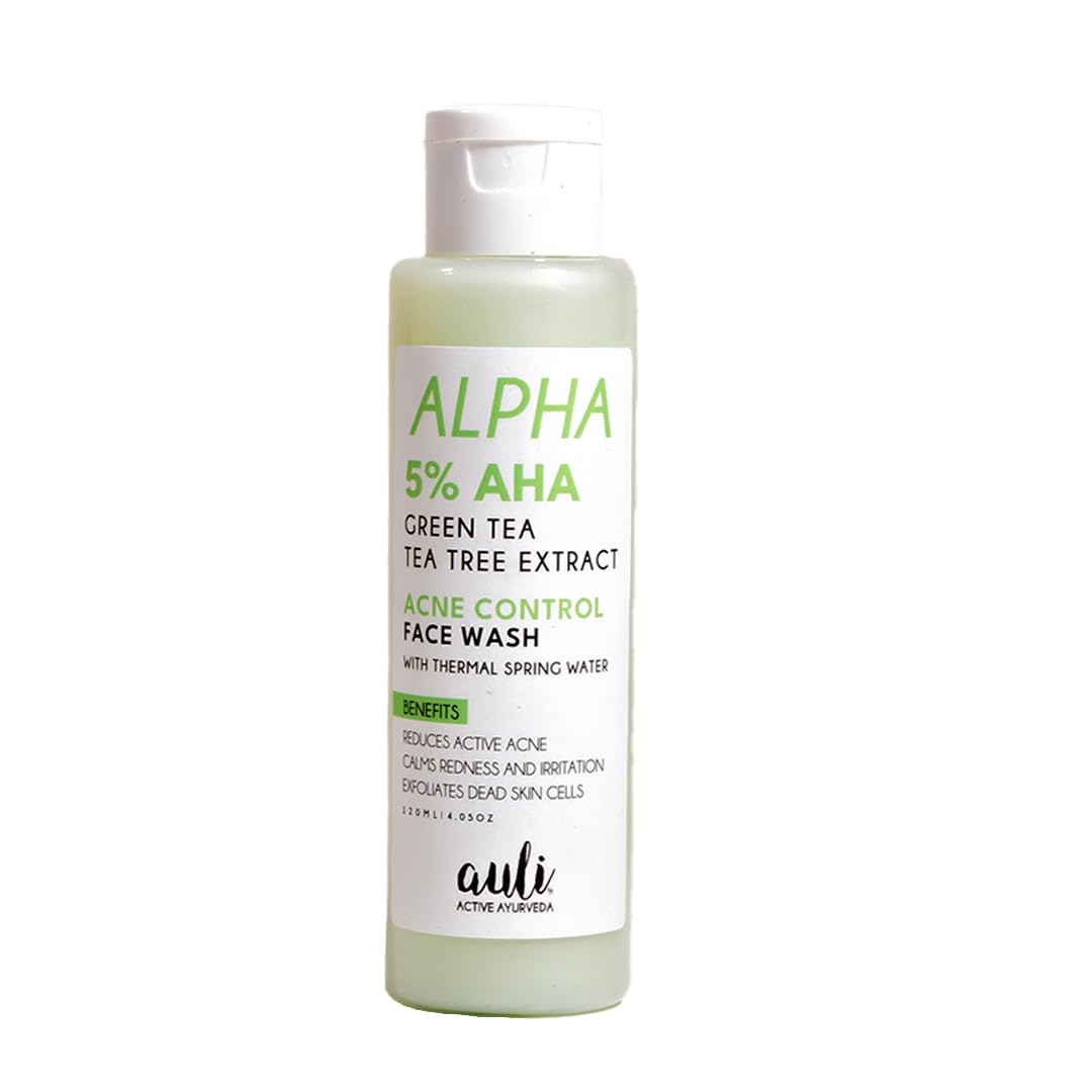 AHA 5% Face Wash for All Skin Types | AHA 5% and Green Tea Prevents Acne, Gives you Clear, Bright Skin | No Foam Facewash | Alpha - 210ML