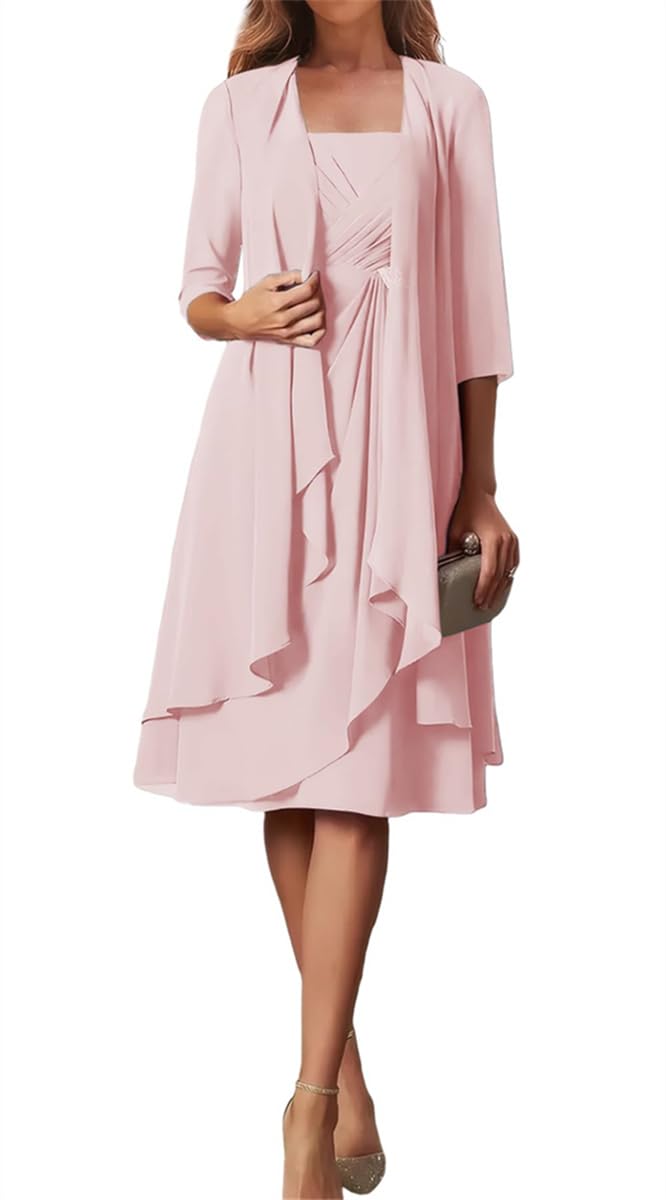 Wseyu Women's Blush Pink 2 Pieces Mother Of The Bride Dresses Ruched Formal Party Dresses With Jacket Ceremony Dresses Lace Up Uk14