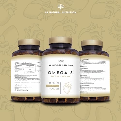 Omega 3 Fish Oil 2000 mg, 700 mg EPA et 500 mg DHA. Huile de Poisson et Vitamine E. Aide à Améliorer et Protection la Vision, Cerveau et Coeur. Régule le cholestérol.120 Gélules N2 Natural Nutrition – Image 7