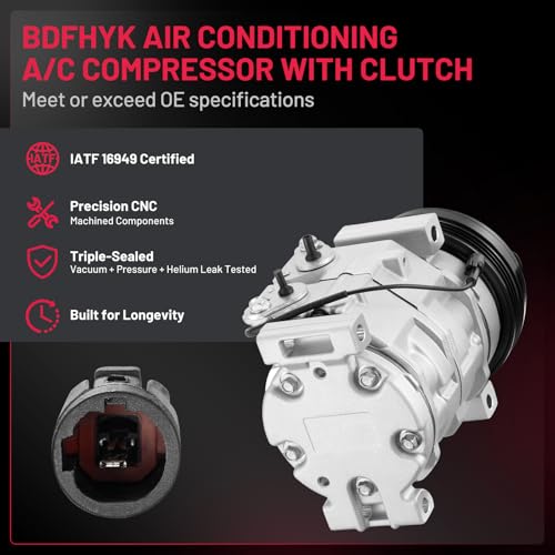 BDFHYK 98339 Air Conditioning A/C Compressor with Clutch Compatible with Suzuki Grand Vitara V6 2.5L 2004-2005, XL-7 V6 2.7L 2002-2003, Grand Vitara V6 2.7L 2001