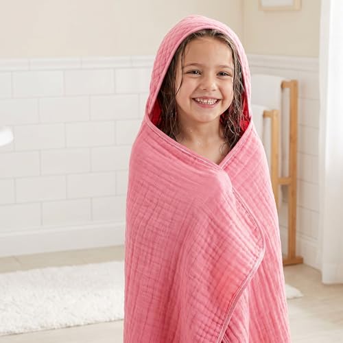 Image of Peryiter 4 Pcs Muslin Hooded Baby Towels, 32 inchx 32 inch Cotton Newborn Bath Towel Muslin Infant Baby Blankets Absorbent Unisex Newborn Registry Gift Essentials for Girls Boys (Warm Colors)