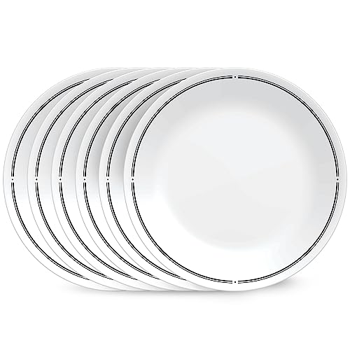 Corelle 6-Piece 8.5" Lunch Round Plates, Vitrelle Triple Layer Glass, Lightweight Round Plates, Salad Plates, Chip and Scratch Resistant, Microwave and Dishwasher Safe, Brasserie, Medium