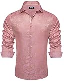 Hi-Tie Rose Gold Dress Shirt for Men Paisley Long Sleeve Button Down Regular Fit Button Up Shirts Formal Wedding Business Party