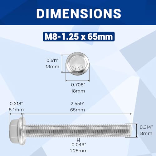 Image of M8-1.25 x 65mm Serrated Flange Hex Bolts + Flange Nut + Flat Washer + Lock Washer Combo Pack, 304 Stainless Steel 18-8, for Automotive & Machinery, 10 Sets