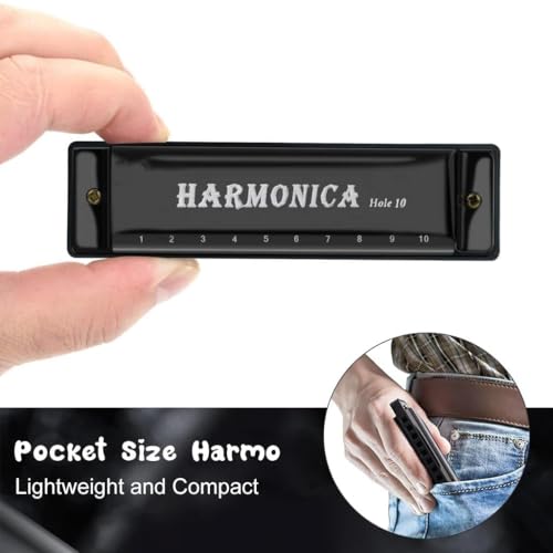 Image of Key C Diatonic Blues Harmonica 10 Hole 20 Tones with Case, Mouth Organ for Beginners, Students, Kids & Professionals