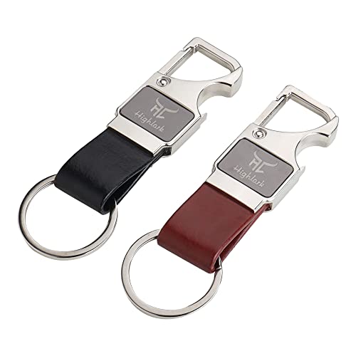 Image of Heavy Duty Metal Carabiner Keychain with Leather Strap for Men & Women | Premium Belt Clip Key Holder | Secure Spring Lock Key Ring for Car, Bike & Office Keys