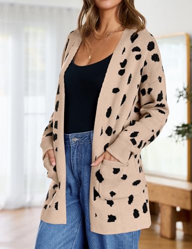 ZESICA Women's Fall Winter Long Sleeves Open Front Leopard Print Knitted Sweater Cardigan Coat Outwear2