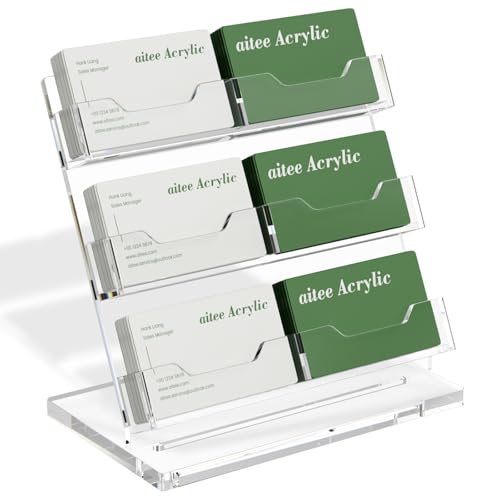 AITEE Visitenkartenhalter für Schreibtisch: 3 Etagen 6 Fächer Klarer Acryl Visitenkartenständer, Visitenkarten Aufsteller Fasst 300-360 Visitenkarten für Messestand Kaufhaus Theke Büro
