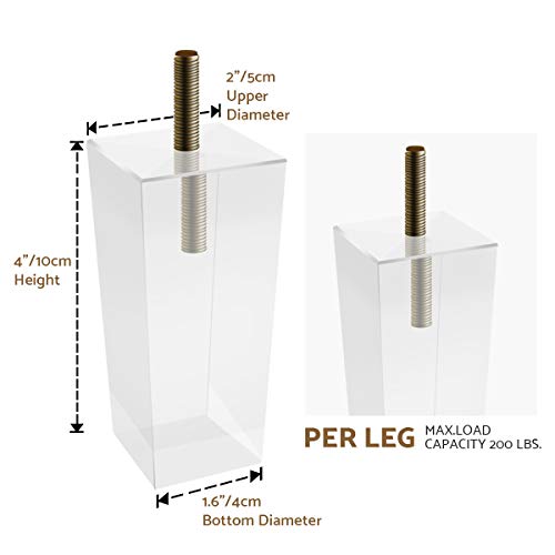 4 Inch / 10Cm Acrylic Furniture Legs, La Vane 4Pcs Pyramid Clear Glass Diy M8 Replacement Furniture Feet With Pre-Drilled 5/16 Inch Bolt & Mounting Plate & Screws For Bookcase Table Cabinet #TOP1